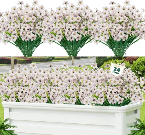Miniatura 7 de Lnoicy - 24 piezas de flores artificiales para exteriores, decoración de flores de plástico, arbustos de flores falsas resistentes a los rayos UV