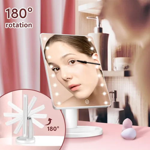 Miniatura 5 de KOOKIN Espejo de maquillaje iluminado con 16 luces LED, rotación de 180 grados, espejo de maquillaje iluminado, pantalla táctil, brillo ajustable