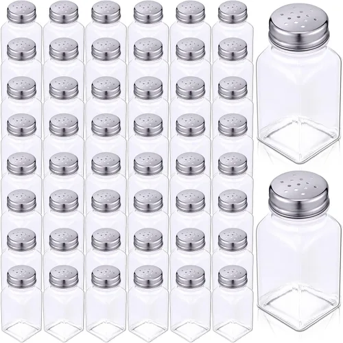 Bokon Paquete de 48 Saleros de Vidrio a Granel con Tapas de Acero Inoxidable 2.7oz Agitador Pequeño de Especias para Cocina Restaurantes y Catering