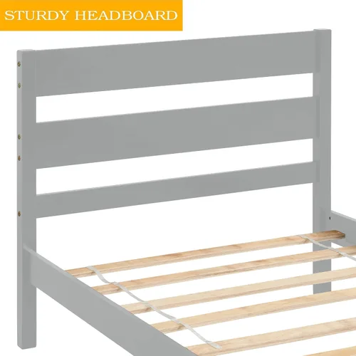 Miniatura 4 de Base de cama individual de madera con cabecero y estribo, base de colchón de plataforma individual con soporte de listones de madera para niñas