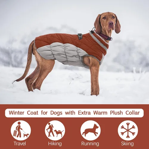 Miniatura 3 de FUAMEY - Abrigo para perro, chaqueta cálida de invierno, acolchada, de vellón, chaleco reflectante con arnés, chaqueta de nieve impermeable