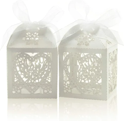 Miniatura 11 de COTOPHER Cajas cortadas con láser, 60 cajas de regalo de agradecimiento, cajas de regalo de boda, cajas de dulces de encaje para bodas, despedidas