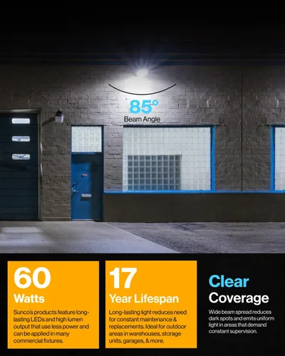 Miniatura 7 de Sunco - Paquete de 3 unidades de 60 W LED de pared para exteriores, industrial, regulable, impermeable, grado comercial, almacén de seguridad súper