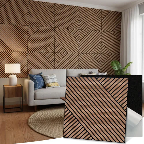 Mollywell Paneles de pared acústicos artísticos, 23.6 x 23.6 pulgadas, paquete de 8 unidades, chapa de grano de madera de PVC, decoración de pared