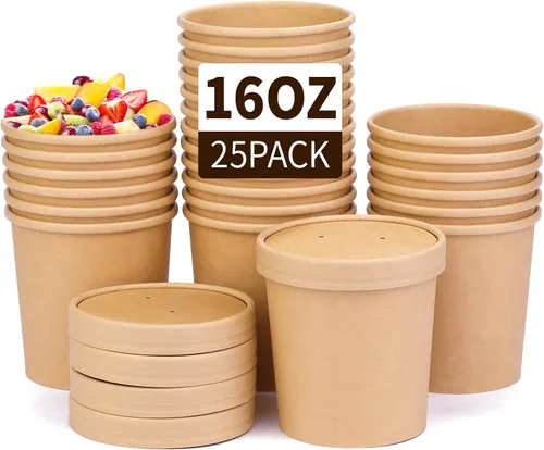 Miniatura 8 de Wuadua Paquete de 50 recipientes desechables de papel de 8 onzas con tapas, cuencos de sopa para llevar para fideos, ensalada, restaurante
