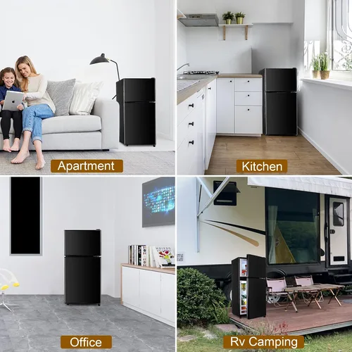 Miniatura 7 de Mini refrigerador con congelador, 3.5 pies cúbicos. Refrigerador pequeño con congelador de 2 puertas con termostato ajustable de 7 niveles estantes