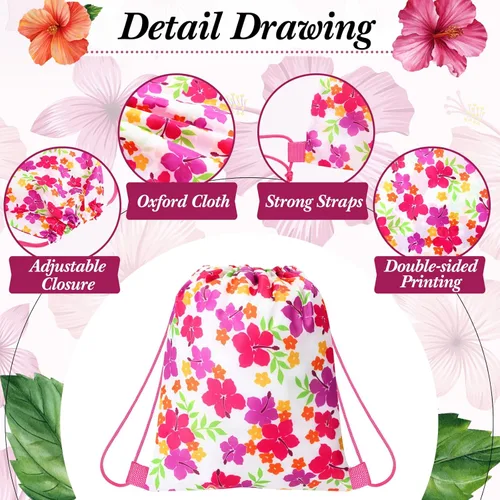Miniatura 3 de Teling Bolsas de recuerdo de fiesta de hibisco con cordón, bolsas de regalo tropicales para cumpleaños, baby shower, paquetes de recuerdos de fiesta