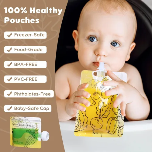 Miniatura 8 de Paquete de 20 bolsas reutilizables de comida para bebés para niños pequeños, bolsa recargable para puré de manzana, yogur, bocadillo de jugo de puré