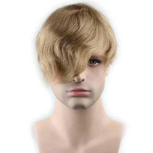 Miniatura 2 de Toupee para hombre de 10 × 8 pulgadas, cabello humano real, postizo de piel fina, sistema de reemplazo de cabello, base de red de monofilamento