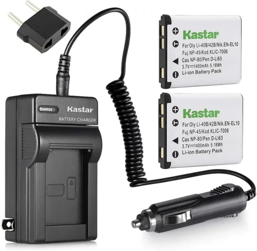 Kastar 2 unidades de batería y cargador para Olympus Stylus 720SW 725SW 730 740 750 760 770SW 780 790SW 820 830 840 850SW 1040 1050SW 1200 5010 7000