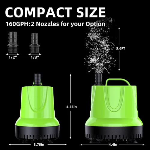 Miniatura 3 de FREESEA - Bomba de agua sumergible para fuente: bomba de sumidero pequeña de 160 GPH 12W para estanque al aire libre, hidropónico, estatuario