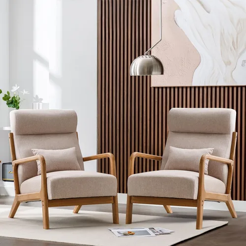 Miniatura 10 de ANJ ANJHOME Silla moderna de mediados de siglo, estilo Accent, con asiento de tela cómoda para sala de estar con estructura de madera maciza, sillón