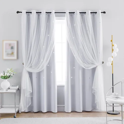 Miniatura 14 de Anytime - Cortinas románticas para niños, cortina de ventana con estrellas recortadas, cortinas opacas de doble capa para dormitorio de niñas, Azul