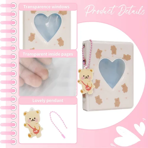 Miniatura 5 de Carpeta para tarjetas fotográficas de 3 pulgadas, mini álbum de fotos con colgante para coleccionar fotos Kpop, 40 bolsillos (marrón)