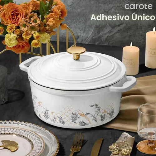 Miniatura 7 de CAROTE Olla de Horno Holandés de Hierro Fundido de 5QT con Tapa, Hornos Holandeses Esmaltados Florales con Caja de Regalo, Olla de Hierro Fundido