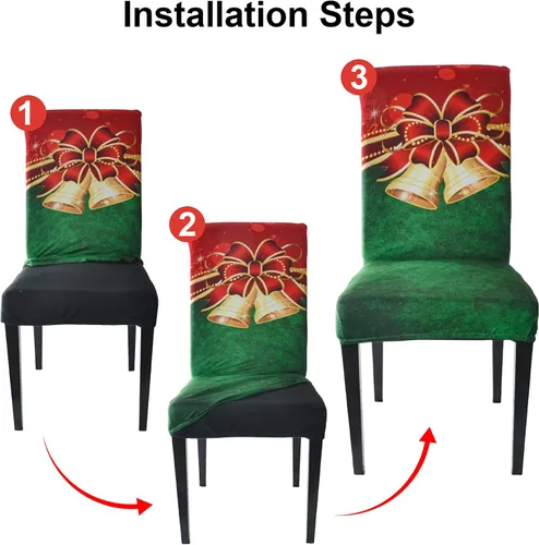 Miniatura 4 de Juego de 6 fundas para sillas de Año Nuevo, fundas protectoras para sillas de comedor de Navidad, decoración protectora de Año Nuevo, extraíbles