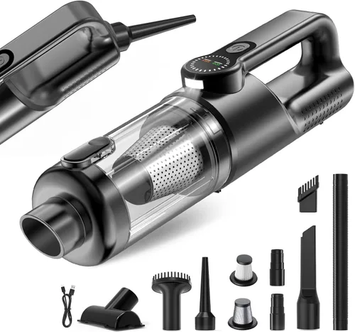 Aspiradora de coche portátil sin cable 19000 Pa 4 en 1 aspiradora de mano inalámbrica sin escobillas motor con luz LED y boquillas múltiples,