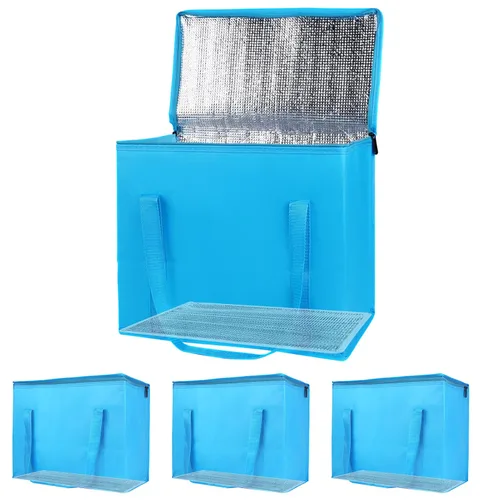 Miniatura 10 de Bolsa térmica, suave y aislada, bolsa de alimentos plegable para entrega de alimentos, portátil, color negro, paquete de 4, tamaño L