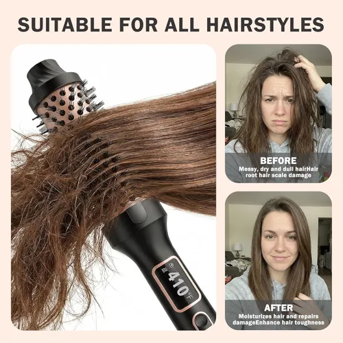 Miniatura 3 de NONK Cepillo térmico de 1.5 pulgadas, cepillo térmico redondo y rizador para todo el cabello, 5 controles de temperatura y doble voltaje, hace que