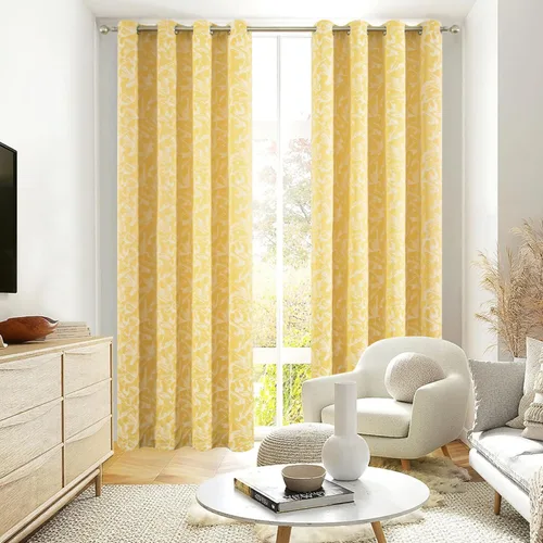 Leeva Cortinas modernas y pesadas para dormitorio, juego de paneles de cortinas con patrón jacquard amarillo brillante para sala de estar, cortinas