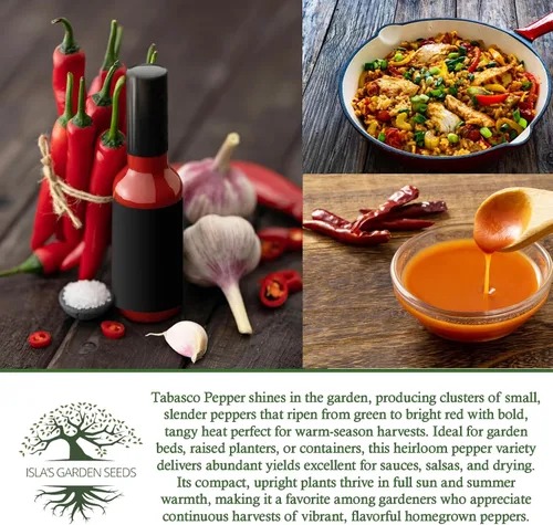 Miniatura 6 de Semillas de chile rojo vivo "Tabasco" para plantar, más de 50 semillas tradicionales por paquete, semillas de jardín de Isla