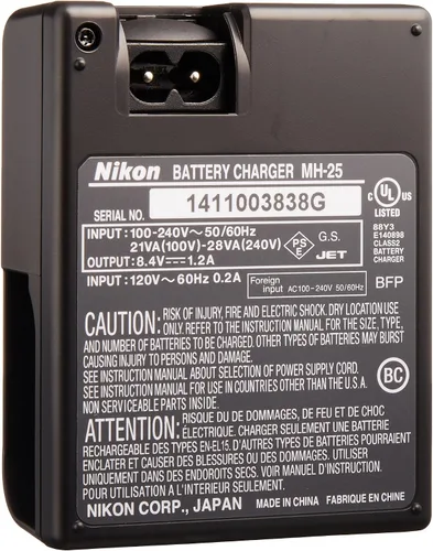 Miniatura 2 de Nikon Cargador rápido MH-25 para batería de iones de litio EN-EL15 compatible con cámaras digitales Nikon D7000 y V1