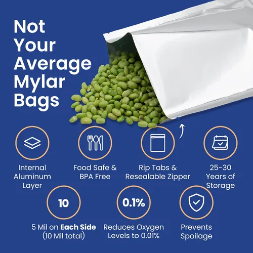Miniatura 5 de Wallaby 30 bolsas de Mylar de 1 galón con absorbentes de oxígeno de 400 cc, bolsas de almacenamiento de alimentos a largo plazo de 10 mil de grosor