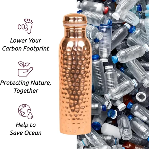 Miniatura 4 de Botella de agua de cobre puro de 34 onzas, recipiente ayurvédico auténtico para apoyo inmunológico y bienestar, ecológica, sin BPA, 100% cobre