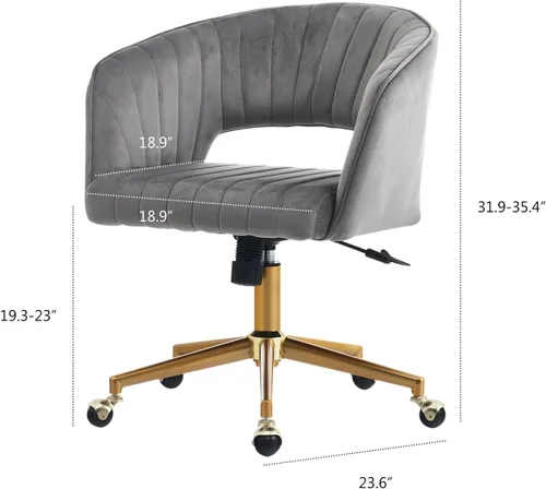 Miniatura 2 de Silla de tocador gris con rueda, moderna silla de terciopelo para oficina en casa con respaldo, silla cruzada para tocador, sala de estar