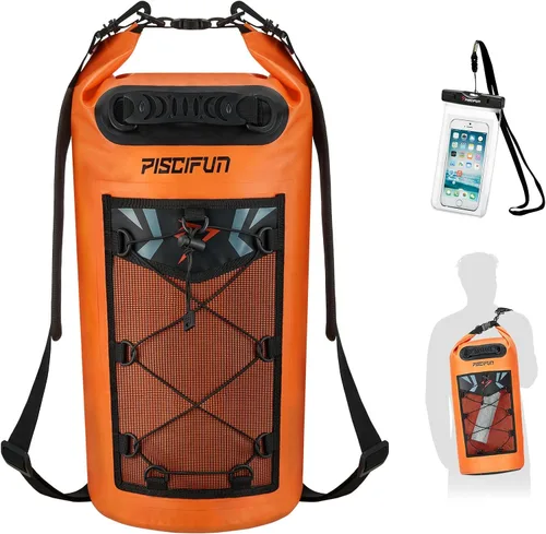 Miniatura 39 de Piscifun Bolsa seca, mochila flotante impermeable 10L/20L/30L/40L con funda impermeable para teléfono para navegación, kayak, pesca Negro