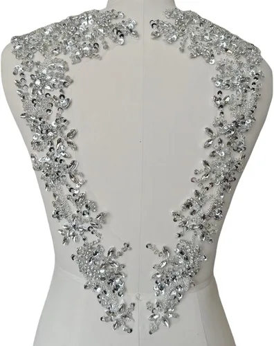 Miniatura 8 de Apliques hechos a mano con cuentas de diamantes de imitación para coser en parche de encaje de cristal, 1 par para ropa de bricolaje, vestido