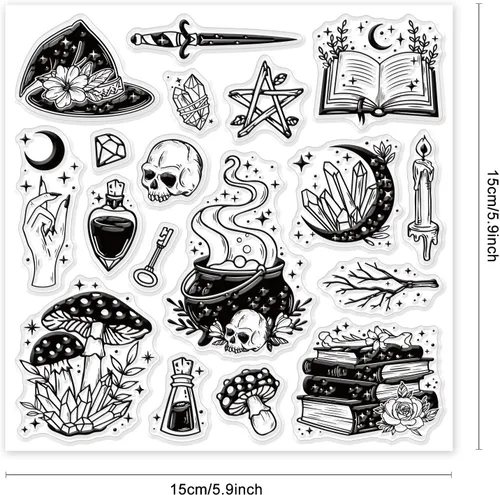 Miniatura 6 de GLOBLELAND Magic Witchcrafts - Sellos transparentes para bricolaje álbumes de recortes, sombrero de libro, sello de silicona, tarjetas