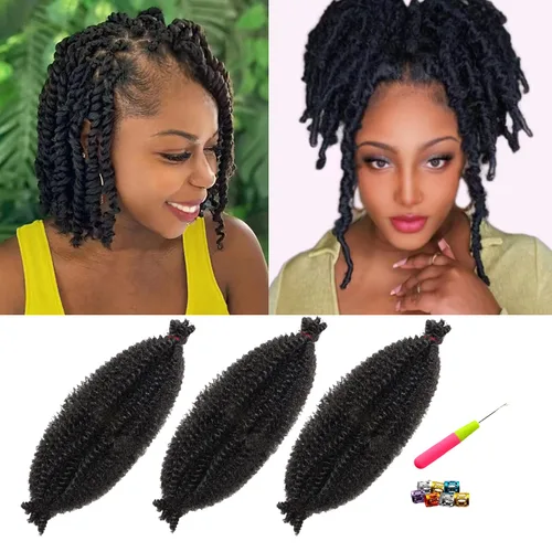 Miniatura 26 de Marley Twist - Cabello trenzado marrón Spring Twist de 18 pulgadas, cabello Marley para rastas suaves de imitación mariposa, cabello trenzado rizado