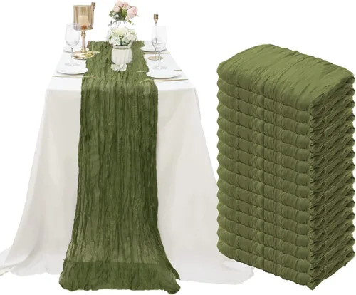 Miniatura 35 de Paquete de 8 caminos de mesa de estopilla verde salvia de 10 pies, camino de mesa de gasa, tela de queso, 35x120 pulgadas, caminos de mesa bohemios