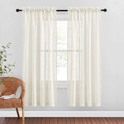 Miniatura 11 de NICETOWN Cortinas traslúcidas cortas para dormitorio, 45 pulgadas de largo, con textura de lino, cortinas semitransparentes de gasa que mantienen