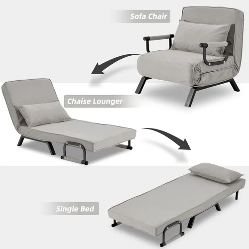 Miniatura 4 de Hupmad Sillón Cama Convertible, Sillón Tri-plegable Tapizado con Almohada, Sofá Chaise Lounge Plegable de Ocio, Respaldo Ajustable de 6 Ángulos Cama