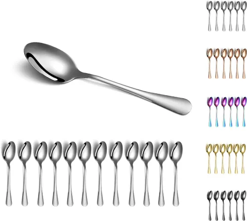 Miniatura 10 de Kyraton - 6 cucharas de mesa de acero inoxidable de 7.5 pulgadas, cucharas de sopa, cucharas de postre, cubiertos para lavavajillas, juego de 6