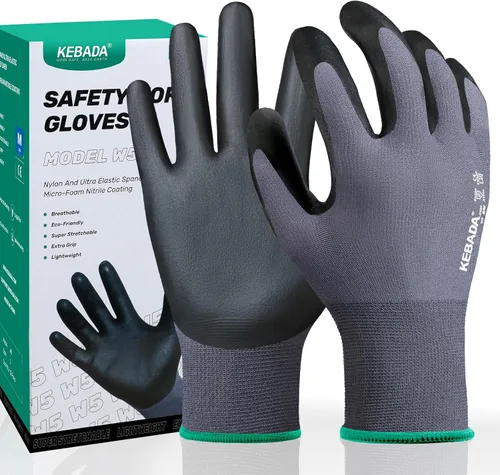 Miniatura 17 de Kebada W2 - Guantes de trabajo unisex, aptos para pantalla táctil, con agarre, elásticos, recubiertos de nitrilo, para jardinería, manejo de Gris