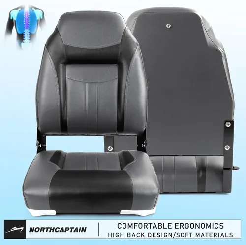 Miniatura 2 de NORTHCAPTAIN S1 Deluxe - Un par de asientos de barco de pesca plegables con respaldo alto/respaldo bajo para pesca, sillas de barco