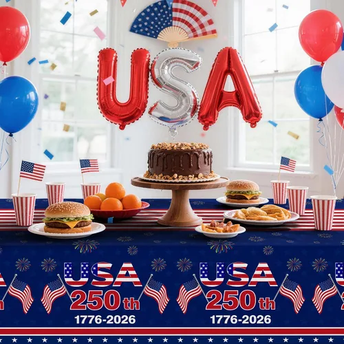 Miniatura 3 de Kelool Decoraciones del 250 aniversario de Estados Unidos, paquete de 3 manteles patrióticos de 54 x 108 pulgadas, mantel rectangular desechable