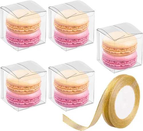 JOERSH Cajas transparentes de 2 x 2 x 2 pulgadas para regalos con cintas de regalo, 60 cajas de mini cubos transparentes para bodas, baby shower,