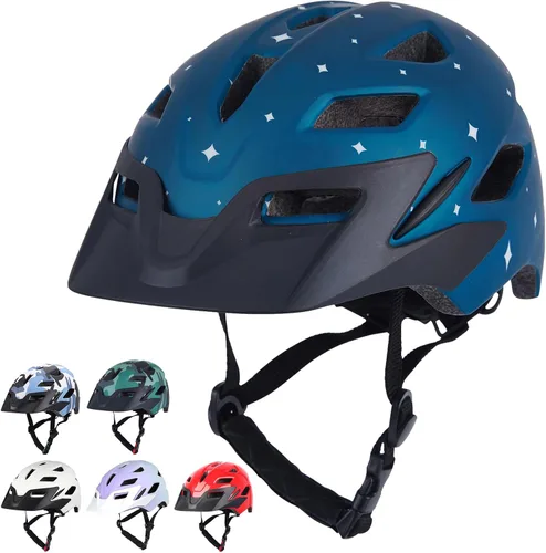 Miniatura 12 de Casco de bicicleta para niños, casco ajustable para niños y jóvenes con visera desmontable y luz LED para niños de 3-5/5-8/8-12 años, casco Azul