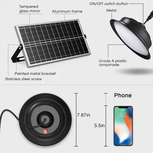 Miniatura 8 de Luces colgantes solares para interiores y exteriores, paquete de 2 unidades, regulables durante el día, 120 LED, luces solares blancas frías/cálidas
