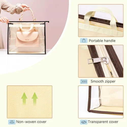 Miniatura 4 de Bolsas de almacenamiento transparentes para armario, bolsa de almacenamiento colgante con cremallera para bolsos, XL, 4 unidades Beige