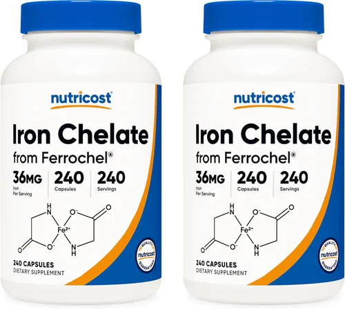 Nutricost Hierro quelado, Como Ferrochel, 36 mg, 240 Cápsulas (2 Botellas)