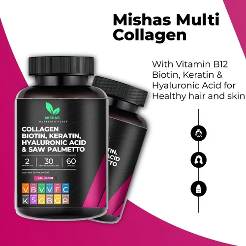 Miniatura 8 de Multi Collagen Hair Pills – Biotina 10,000 mcg, queratina y ácido hialurónico – Crecimiento del cabello – Piel y uñas Vitaminas y bloqueador de DHT