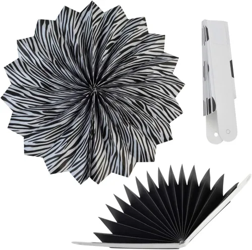 Miniatura 3 de Juego de 18 abanicos de papel para colgar en fiestas, color blanco y negro, con patrón decorativo, plegable, para Halloween, cumpleaños, boda