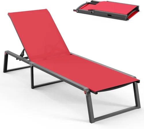 Miniatura 13 de Tumbona de aluminio para exteriores, plegable y sin montaje, sillas reclinables de 5 posiciones para exteriores junto a la piscina, tumbona de sol