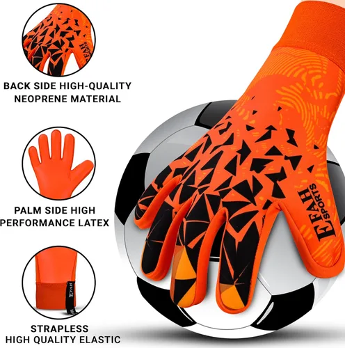 Miniatura 2 de Guantes de portero de fútbol para niños, jóvenes y adultos profesionales con palmas de protección y agarre reforzado Naranja