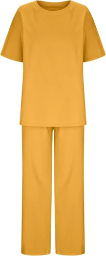 Miniatura 17 de Conjuntos de verano de 2 piezas para mujer, conjuntos elegantes y casuales de color liso, para verano, otoño, cuello redondo, tops y pantalones